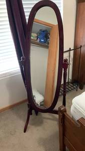 lot 908 image: Cherry Wood Cheval Floor Standing Mirror 60X22