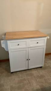 lot 1100 image: Rolling Kitchen Cart with Drawers and Cabinet Storage 36X36X31
