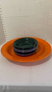 lot 1105 image: Colorful Ceramic Dinnerware Set with Plates and Bowls