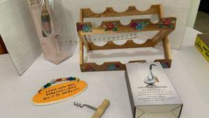 lot 1111 image: Wine Accessory Set with Rack, Glasses, Corkscrew and Chilling Wands
