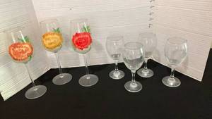 lot 1112 image: Hand Painted Floral Wine Glasses