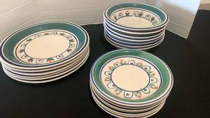 lot 1117 image: Ceramic Dinnerware Set with Green Floral Pattern