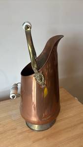lot 1200 image: Vintage French Copper Brass Ceramic Metal Coal Bucket 18 inches tall