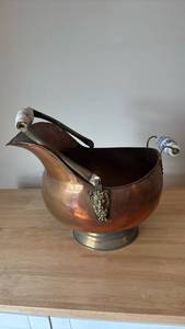 lot 1201 image: Vintage French Copper Brass Ceramic Metal Coal 17x17 Bucket