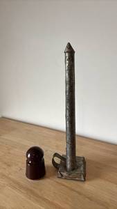 lot 1210 image: Antique Candlemaker with Brown Glazed Insulator