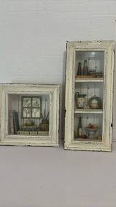 lot 1237 image: Farmhouse Style Shadow Box Display Cases with Miniature Room Scenes