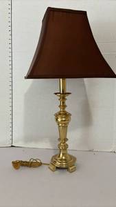 lot 1246 image: Brass Table Lamp with Brown Fabric Shade