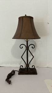 lot 1247 image: Wrought Iron Table Lamp with Brown Bell Shade