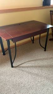 lot 2007 image: Wooden desk  with metal legs and Storage Drawer 40X48X29 located in basement