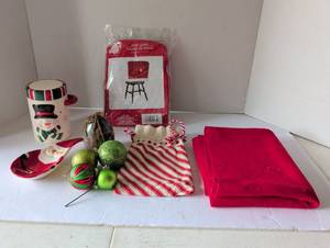 lot 3033 image: Christmas Holiday Decorations with chair cover