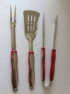 lot 3107 image: Stainless Steel BBQ Grilling Tool Set with Red Handles
