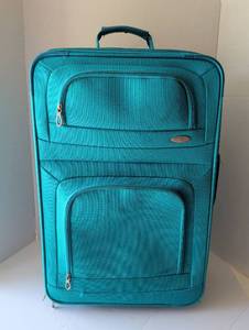 lot 3137 image: Teal Fabric Rolling Suitcase with Multiple Compartments
