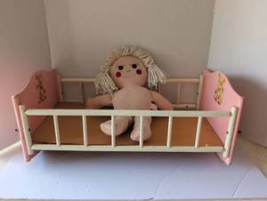 lot 3138 image: Vintage crib and doll