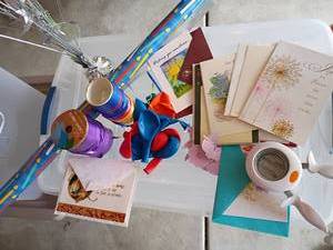lot 3203 image: Party Supplies.  Wrapping Paper, Various Cards, Balloons and More
