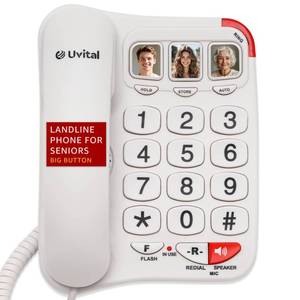 lot 2627 image: Uvital Big Button Phone for Seniors - Simple Basic Telephone for Elderly, White Telephone Landline Phones, Home Phone for Seniors - Amplified Ringer  Loud Speaker  One-Touch Dial Photo Button - Retail $33