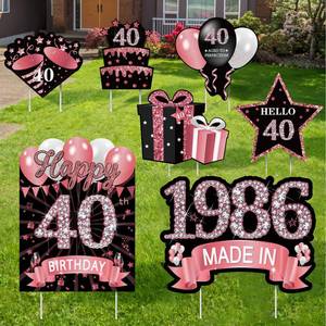 lot 2645 image: 7Pcs Rose Gold 40th Birthday Yard Sign Decorations for Women,Happy 40th Birthday Made in 1986 Lawn Sign Party Supplies,Forty Year Old Outdoor Yard Decor with Stakes - Retail $19
