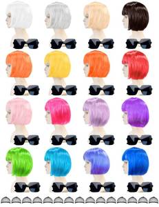 lot 2653 image: MIUSKATL 16 Pack Colored Bob Wigs with Bangs, Colorful Wigs with Sunglasses Bulk, Neon Party Fun Hair Wig for Women Costume Cosplay (Multicolor) - Retail $55