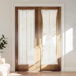 lot 2661 image: PONY DANCE Light Beige Sheer Sidelight Curtain for French Door, Privacy Light Filtering Rod Pocket Window Treatment Drapes for Kitchen Narrow Door with Tie-Back, W60 inches x L72 inches, 1 Panels - Retail $10
