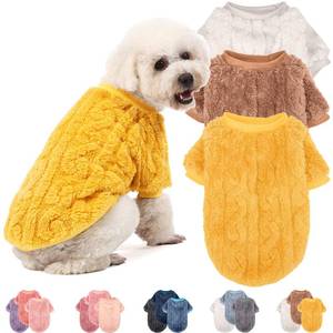 lot 2679 image: JAMPAYANG Dog Sweater, 3 Pack Dog Sweaters for Small Dogs or Cats, Girl or Boy, Warm Dog Clothes Shirt Coat for Winter Christmas (Beige, Coffee, Yellow, Large) - Retail $10