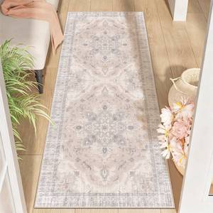 lot 2691 image: TTelephant 2x6 Runner Rug, Soft Non-Slip Vintage Medallion Rug, Low-Pile Bedroom Runner Rug Indoor Runners for Girls Room, Kids Room, Bedroom Bedside -Light BlushCream - Retail $25