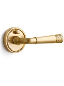 lot 2704 image: SORWDUERM 1 Pack Gold Door Lever Privacy Door Levers Satin Brass Door Lever Interior Brushed Gold Door Handle for Bedroom and Bathroom,Zinc Alloy - Retail $43
