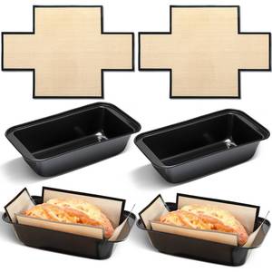 lot 2717 image: Acellegic 4 Pcs Loaf Pan with Liners Set 9 x 5 Inch Non-stick Bread Pan and Silicone Loaf Liners for Homemade Baking Carbon Steel Rectangular Baking Tray for Kitchen Sourdough Sandwich Home(Black) - Retail $18