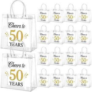 lot 2726 image: Resholder 24 Pcs Cheers to 50 Years Clear PVC Gift Bags with Handles 50 Years Old Gift Bag Gold Glitter 50th Reusable Plastic Tote for 50th Anniversary and Birthday Party Supplies, 8 x 8 x 3.15 Inch - Retail $19
