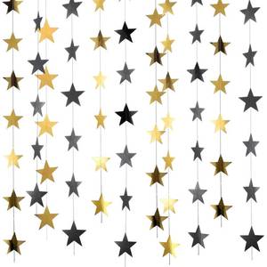 lot 2728 image: Patelai 130 Feet Glitter Star Garland Banner 2026 Party Decoration Double Side Star Hanging String Streamer Paper Twinkle for Graduation Wedding Birthday (Gold and Black) - Retail $13