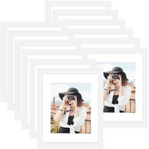 lot 2741 image: Picrit 12x16 Picture Frame Set of 12, Display 8.5x11 with Mat or 12x16 without Mat, Photo Frames for Wall Mounting Display, White - Retail $44