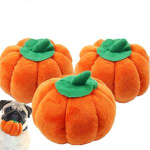 lot 2749 image: SEIS 3 Pcs Pumpkin Dog Chew Toys Pet Squeaky Toy Halloween Plush Cat Playing Toys (3 Pcs) - Retail $18