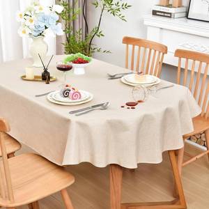 lot 2762 image: Wolkemer Farmhouse Faux Linen Oval Tablecloth 60 x 102 Inch - Water Resistant Table Cloth Washable Wipeable Table Cover for Home Kitchen Dining Wedding Party Banquet (Neutral) - Retail $23
