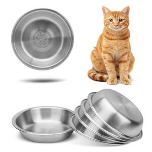lot 2766 image: ARGCONNER 6 Pcs Stainless Steel Cat Bowls, Metal Cat Bowls Whisker Friendly, 5.5Inch Shallow Wide Cat Food Dishes, Replacement Basic Cat Plates - Retail $15