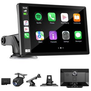 9" Wireless Apple Carplay Screen for Car with 4K Dash Cam, Portable Apple Carplay & Android Auto with 1080p Backup Camera DVR, Voice Control/GPS Navigation/Mirror Link/BT - Retail: $110