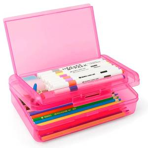lot 2776 image: Nuozme Double Layer Large Capacity Pen Box,Plastic Translucent Pencil Box, Hard Pencil Cases with Snap-Tight Lid for Pens, School Supplies,Office Supplies,Medium-sized,1 Pack - Retail $7