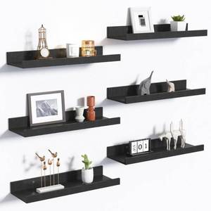 lot 2777 image: upsimples Floating Shelves for Wall, Wall Shelves for Decor Storage Set of 6, Wall Mounted Wood Shelf for Bedroom, Living Room, Bathroom, Kitchen, Picture Ledge Shelf, Black - Retail $24