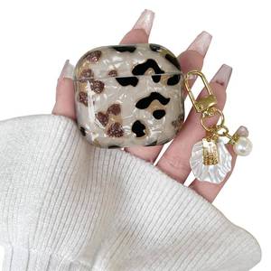 lot 2781 image: Lovmooful Compatible for AirPods 4th Case Cute Leopard Print Cool Cheetah Shell Pattern with Chain Design for Women Girls Soft TPU Shockproof Protective Cover Case for AirPods 4-Beige - Retail $10