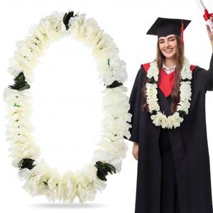 lot 2783 image: Yinder 44 Hawaiian Graduation Lei Carnations Lei, Tropical Artificial Flower Necklace Gift for School College Grad Party(White and Green) - Retail $17