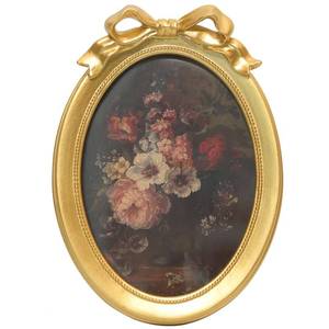 lot 2785 image: EvruCexul 5x7 Vintage Picture Frame, Oval Bow Antique Photo Frame with Glass Front, Fancy Ornate Small Gold Frame 5x7,Luxury Tabletop & Wall Hanging, Antique Wall Decor(Golden) - Retail $17