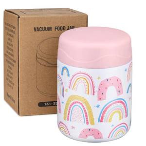 lot 2788 image: wiwens 12oz Soup Thermo for Hot Food Kids Insulated Food Jar Wide Mouth Lunch Container Leak Proof Stainless Steel Vacuum Bento Box for School Office Travel Outdoors White-Rainbow - Retail $10