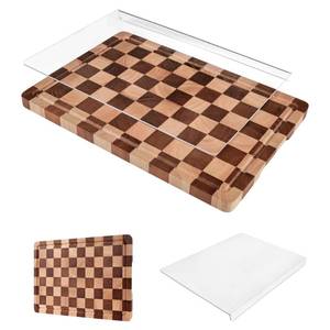 lot 2794 image: Cutting Board Set of 2 Checkered Wood &amp Acrylic Cutting Board with Counter Lip for Kitchen Counter, Wood Checkerboard Chopping Board with Juice Grooves for Vegetables, Fruits, Meat - Retail $36