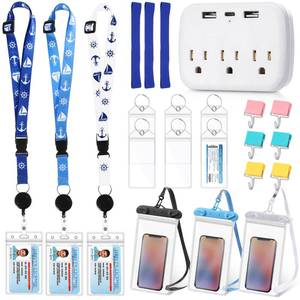 lot 2800 image: Fulmoon 22 Pcs Carnival Cruise Essentials 2026 Accessories Kit Include Luggage Tags Holder Cruise Lanyards for Ship Card Magnetic Hook Waterproof Phone Bag Towel Band and Power Strip(Classic Color) - Retail $27