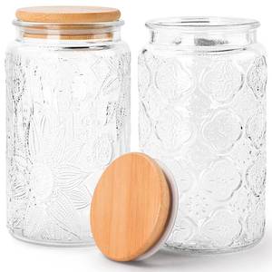 lot 2804 image: GUEQUITLEX Vintage Glass Jars with Lid, 32OZ Food Storage Containers 2 Pack Clear Mason Jars With Airtight Lid for Kitchen Counter,Food Storage, Dry Food, Snacks, Candies, DIY Projects - Retail $15