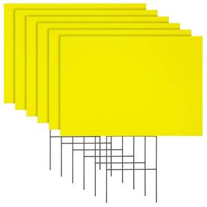 lot 2805 image: Okuna Outpost Corrugated Plastic Yard Signs - Neon Yard Signs with Stakes - Open House & Real Estate Signs - 6 Pack, 17 x 12 in, 4mm, Neon Yellow - Retail $26