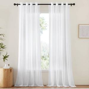 lot 2806 image: NICETOWN White Sheer Curtains & Drapes 96 inches Long for Living Room - Grommet Top Solid Lightweight & Airy Gauzy Window Treatments with Light Filtering for Bedroom, 2 Panels, W54 x L96 - Retail $20