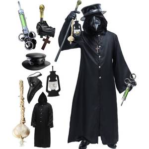 lot 2808 image: Absolute Vibe Plague Doctor Bird Mask and Hat Combo Set Halloween Costume Steampunk Cosplay Props (S, BLACK-001) - Retail $46