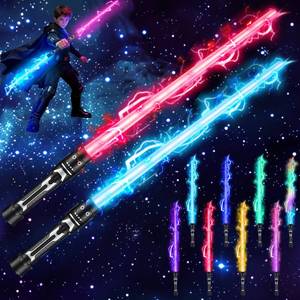 lot 2815 image: Light Up Sword, 2-in-1 Retractable Dual Saber with 8 Colors & FX Sound, Telescoping Blades for Immersive Play, Cosplay Costume Accessory, Halloween Christmas Birthday Gift for Kids, Boys & Girls - Retail $10