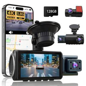 3 Channel Dash Cam Front and Rear, 4K+4K+1080P Car Camera, Free 128GB Card, Built-in GPS, ADAS, 5.8GHz WiFi &amp; APP, Super Night Vision, G-Sensor, Loop Recording, 24H Parking Mode Dash Cam Black - Retail: $60
