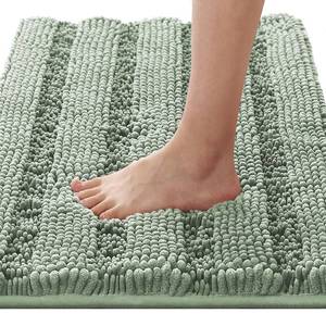 lot 2820 image: H.VERSAILTEX Bath Mats for Bathroom Non Slip Thick Chenille Striped Bath Rug Absorbent Fluffy Soft Shaggy Rugs Washable Dry Fast Plush Mats for Indoor, Bath Room, Tub - 17 x 24, Sage - Retail $18
