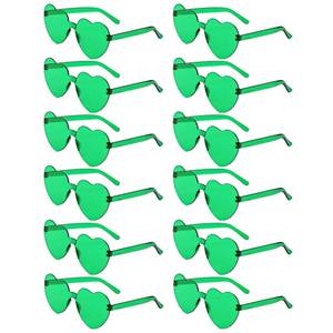 lot 2824 image: LYMOJOR 12 Pairs Green Heart Sunglasses for Women, Candy Color Rimless Fun Heart Glasses for Women Party Favors - Retail $10