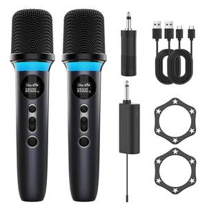 lot 2829 image: Wireless Microphone, One-Touch Mute & Dynamic RGB Lighting, Professional-Grade Dual Handheld Dynamic Microphone, 200-Foot Ultra-Long Range & 40-Hour Battery Life. for Singing and Family Gatherings. - Retail $36